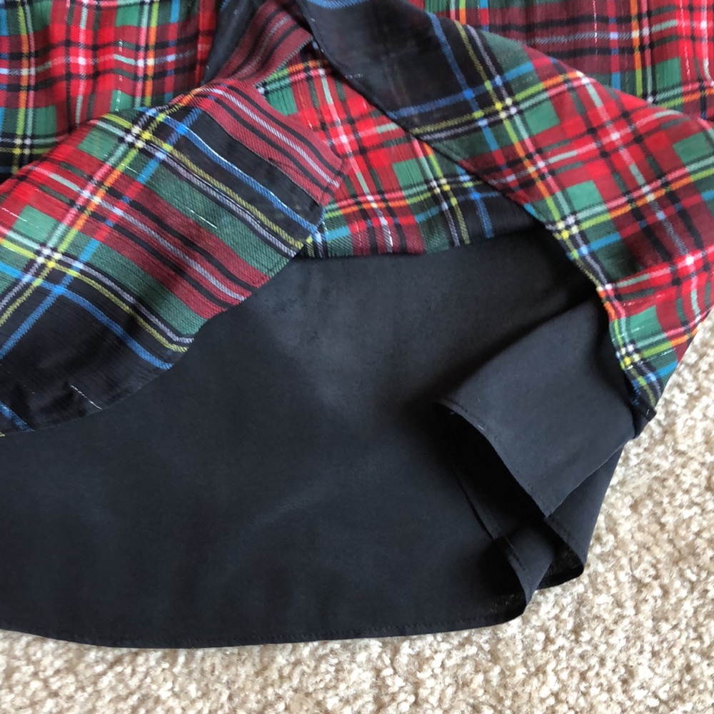 J Crew sleeveless ruffle collar black red green tartan top sleeveless shirt - Picture 6 of 7